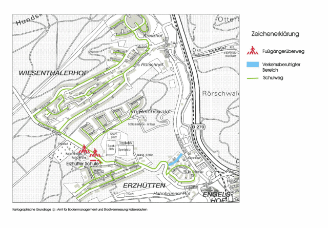 Kartenausschnitt Schulwegeplan Erzhuetterschule © Stadt Kaiserslautern