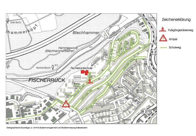 Kartenausschnitt Schulwegeplan Fischerrückschule © Stadt Kaiserslautern