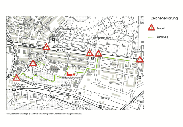 Kartenausschnitt Schulwegeplan Stiftswaldschule © Stadt Kaiserslautern