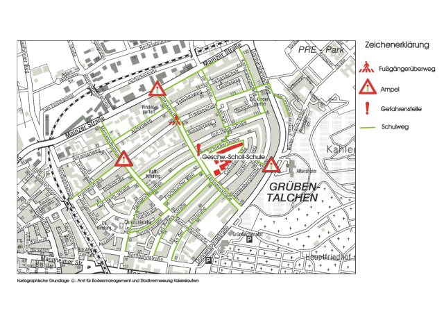 Kartenausschnitt Schulwegeplan Geschwister-Scholl Schule © Stadt Kaiserslautern