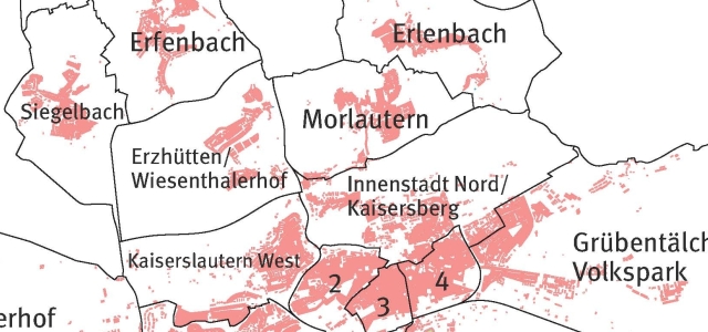Stadtkarte von Kaiserslautern mit den Ortsbezirksgrenzen