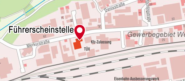 Kartenausschnitt Führerscheinstelle im Gewerbegebiet West