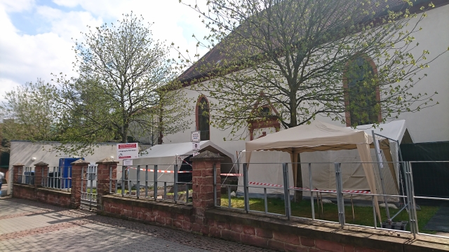 Der Eingang zum Testzentrum in der Unionskirche. © Stadt Kaiserslautern