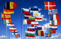 The 27 flags of the EU member states.