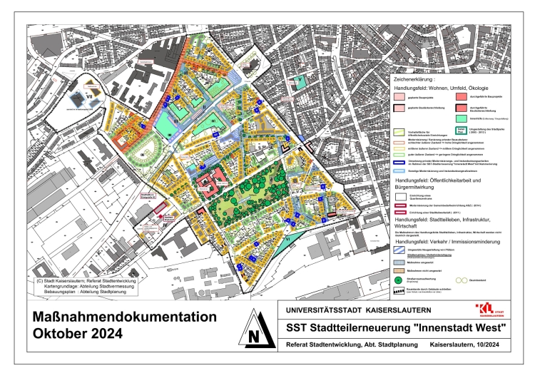 Der Plan dokumentiert die Maßnahmen im Städtebauförderungsgebiet Innenstadt West. © Stadt Kaiserslautern
