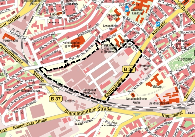 Gebietsabgrenzung Kaiserslautern West, Pfaffareal © Stadt Kaiserslautern