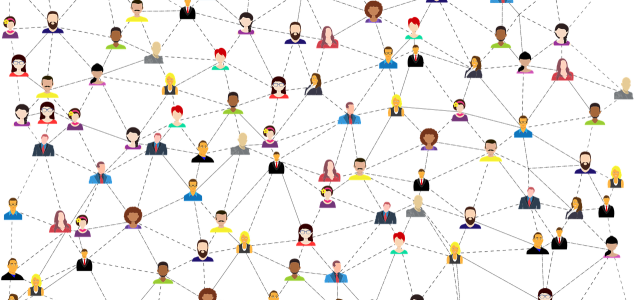 Viele Menschen, die mit Strichen miteinander verbunden sind