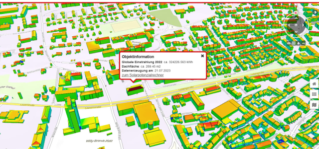 © Stadt Kaiserslautern Ausschnitt des Solardachkataster der Stadt Kaiserslautern